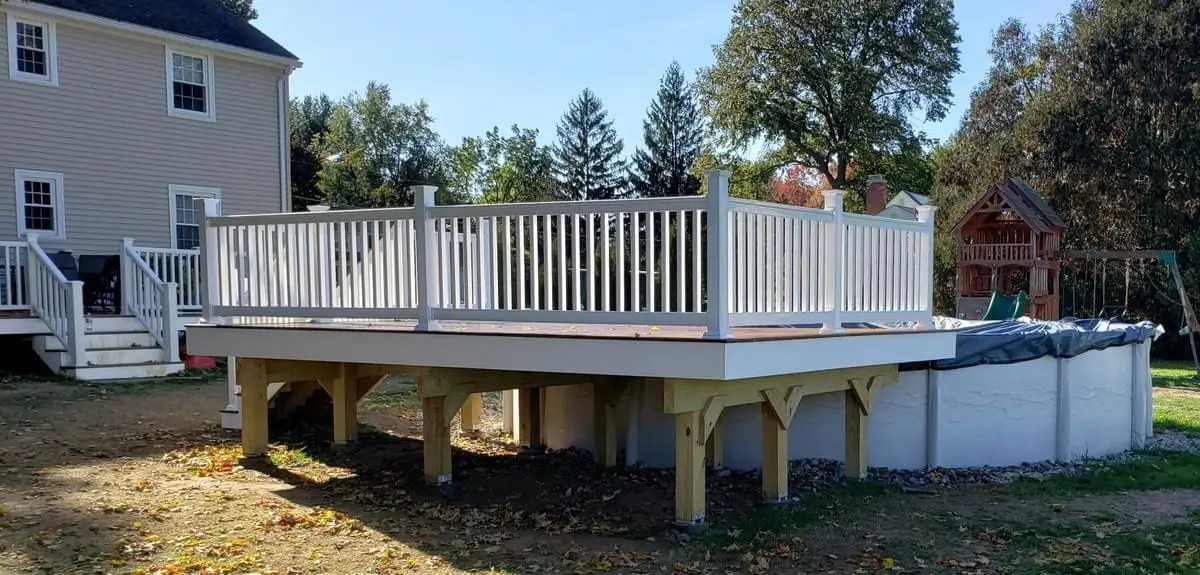 Photo of a Pool deck in Saddle Brown Trex