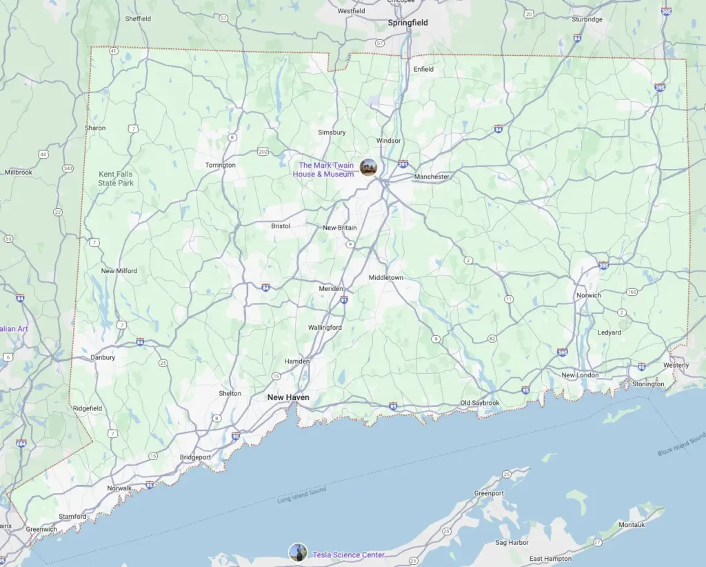 Map of Connecticut as shown on Google Maps